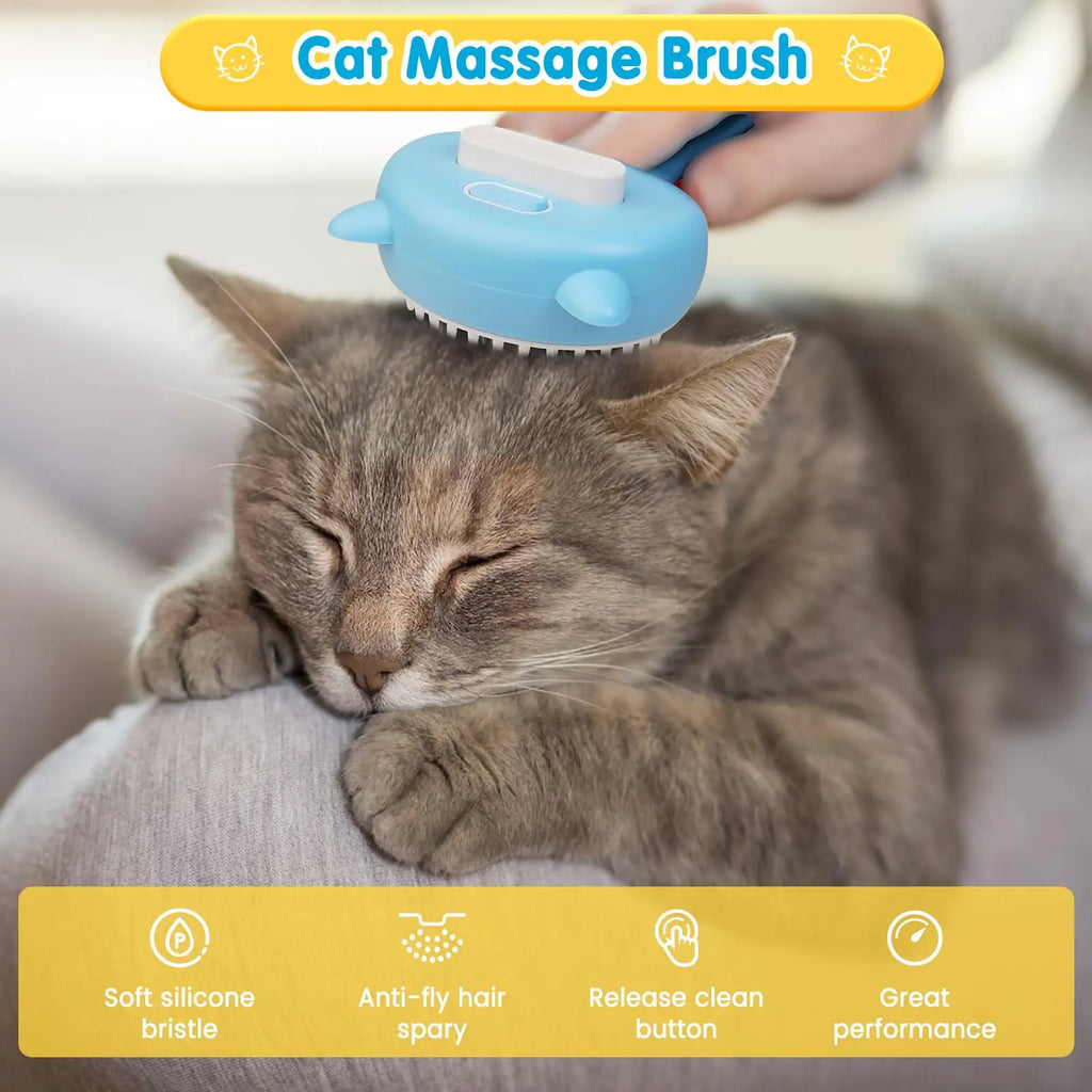 3-in-1 Cat Grooming Brush – Steam, De-Shed & Massage Your Pet Effortlessly