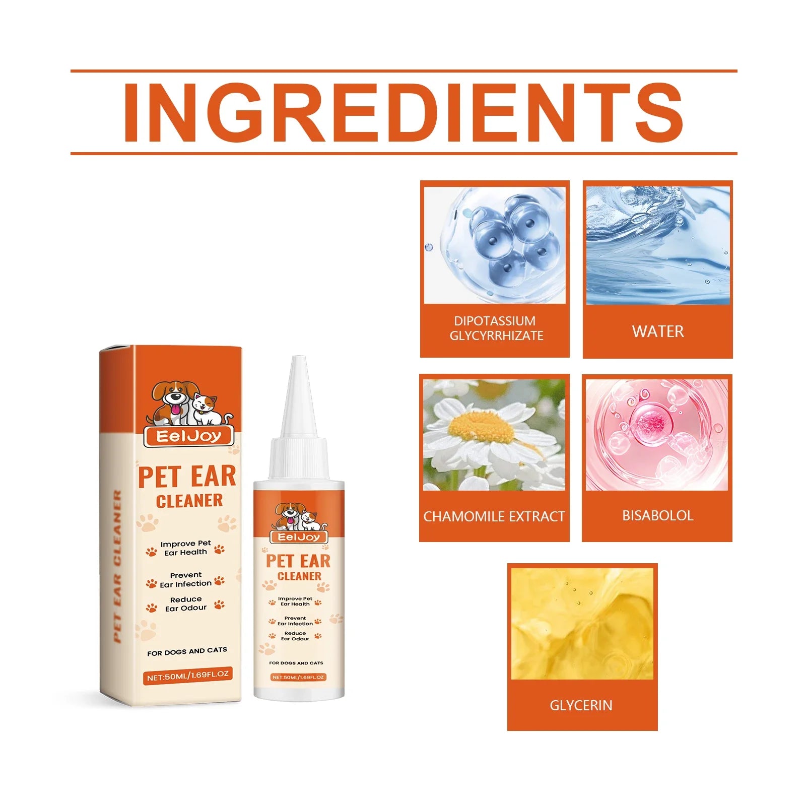 EELJOY Gentle Ear Cleaner for Pets – Cat & Dog Ear Wax & Odour Control 50ml